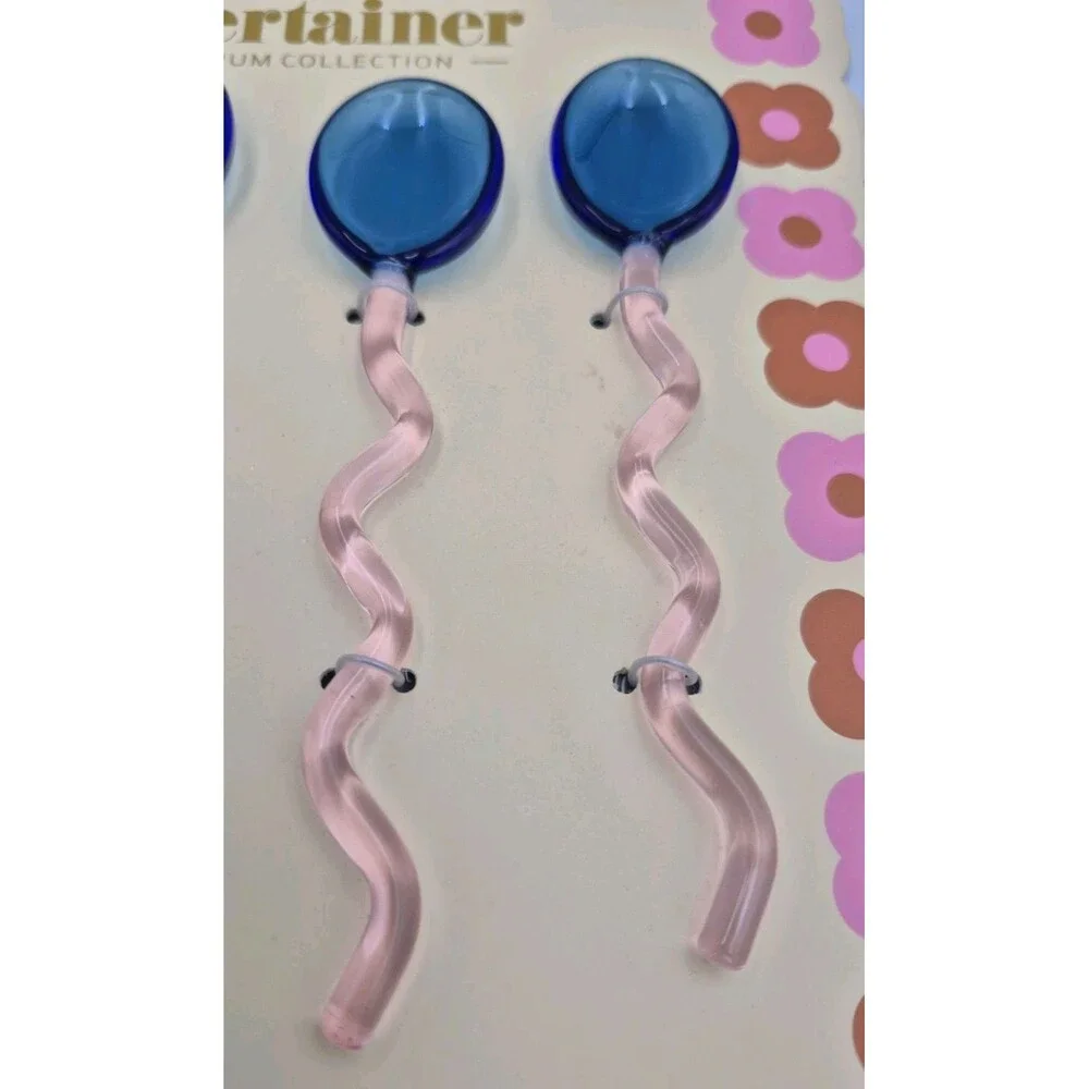 New Cute Glass Pink & Blue Cocktail Stirrers - Set of 4 Entertainer Premium